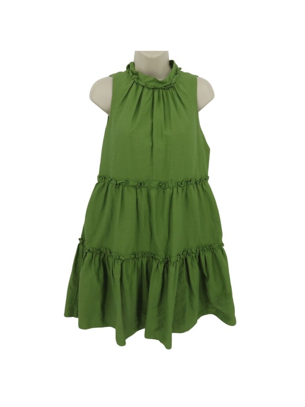Vince Camuto Women 6 Green Tiered Sleeveless Dress Pockets Linen Cotton Blend